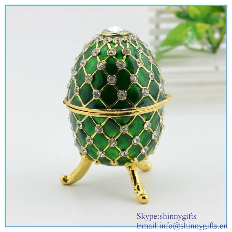 

Hot Sale Egg Shape Trinket Box Crystal Metal Jewelry Box SCJ006