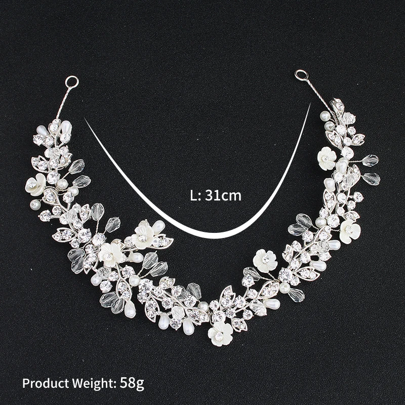 Женская повязка на голову из серебристого сплава со стразами|Свадебные головные