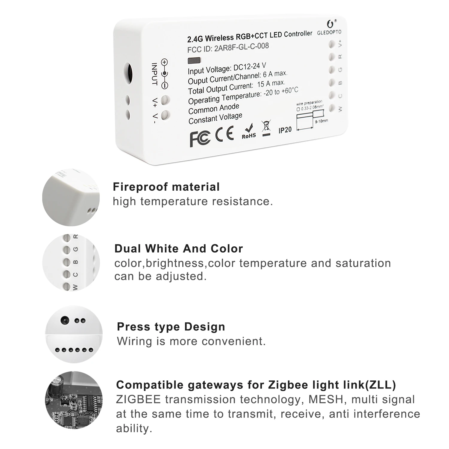 Домашний умный контроллер zigbee, совместимый с echo plus smartthings, голосовое управление RGB+ CCT, цветной DC12-24V, работает с zigbee hub