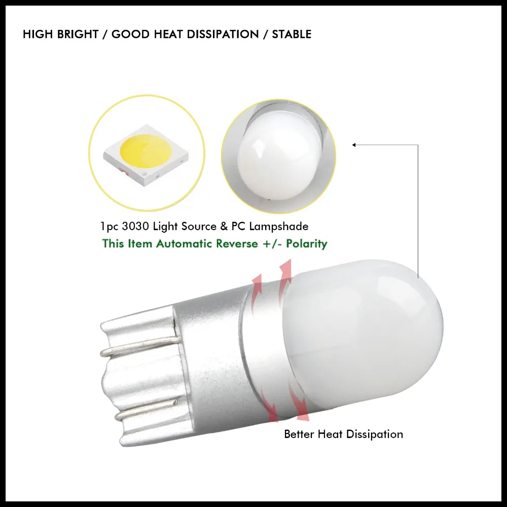 10 шт. T10 светодиодные лампы W5W 3030 SMD Led противотуманных фар автомобиля DRL 194 168