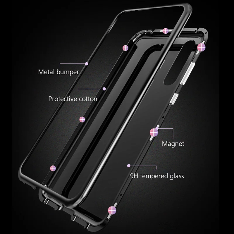 Металлический магнитный стеклянный чехол для Huawei P20 P20Pro закаленное стекло пленка