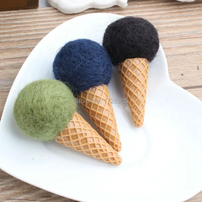 Christmas Wool Felt Ball Ice Cream Lolly Felt Balls Pom Pom 100% Wool Ball 60*30mm 10pcs Various Colors Wool Doll Accessories