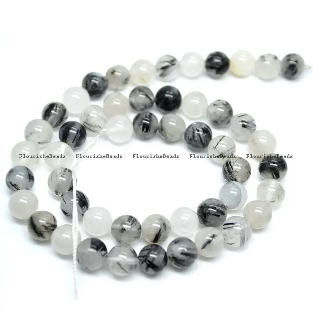 

Jewelry Making Natural Black Rutilated Quartz Crystal Stone Round Loose Beads 4mm 6mm 8mm 10mm 12mm