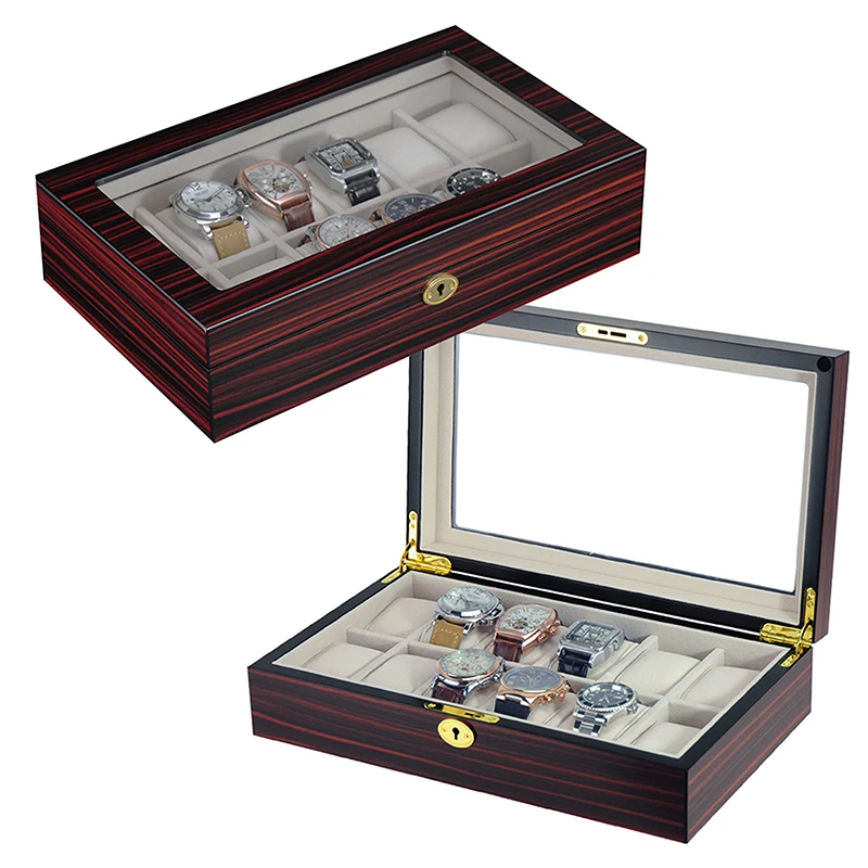 SONNY Wooden Watch Box 12 Slots Display Storage Organizer Case Large Glass Top with Metal Lock | Наручные часы