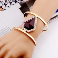 lzhlq 2020 new fashion geometric resin bangles women punk alloy plating wide wristband smooth opening adjustable cuff bracelet