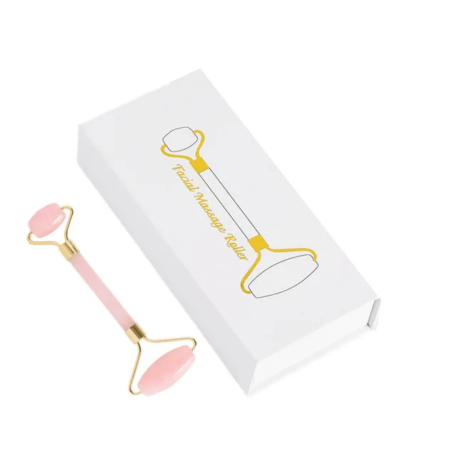 jade roller with box Нефритовый ролик-массажер лифтинг для лица и тела для похудения вибратор натуральный розовый кварц нефритовый ролик двойная головка антицеллюлитный против морщин - Цвет: jade roller with box