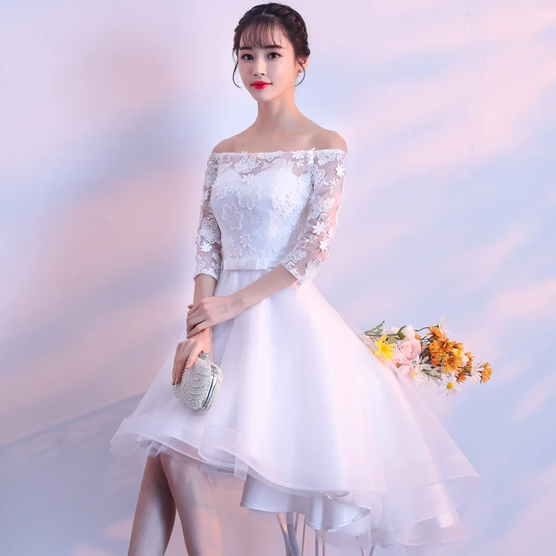 White Robe de soiree, белое, на шнуровке, тонкое, с открытыми плечами, vestido de festa, вечернее платье, с аппликацией, короткое спереди, длинное сзади, платья для выпускного вечера - Цвет: White