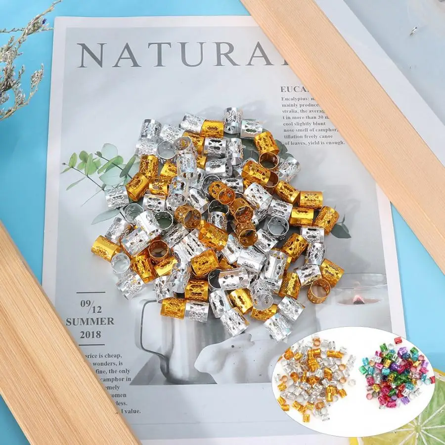 100 шт. серебряные золотые бусины для волос дредов Бисер плетения кольца манжеты