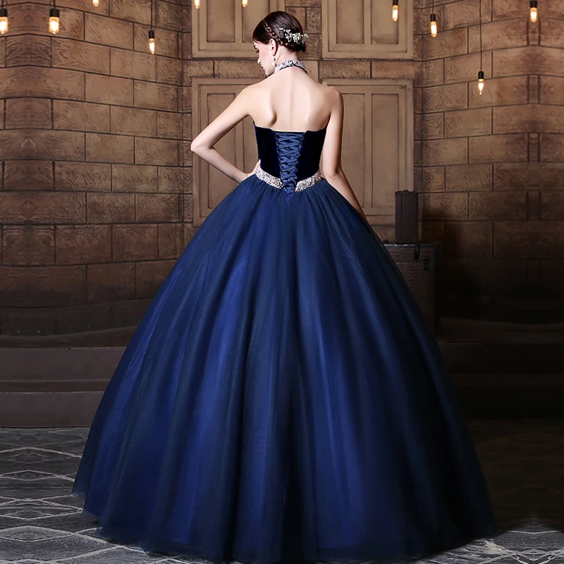 Darlingoddess Королевский синий Quinceanera платья с длинным рукавом аппликации кружева