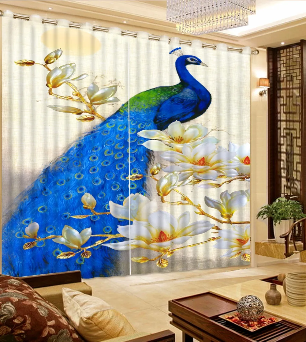 

Печать гостиной шторы 3D реалистичный павлин дизайн занавески кухни крючки в виде цветов полиэстер детская комната Занавески