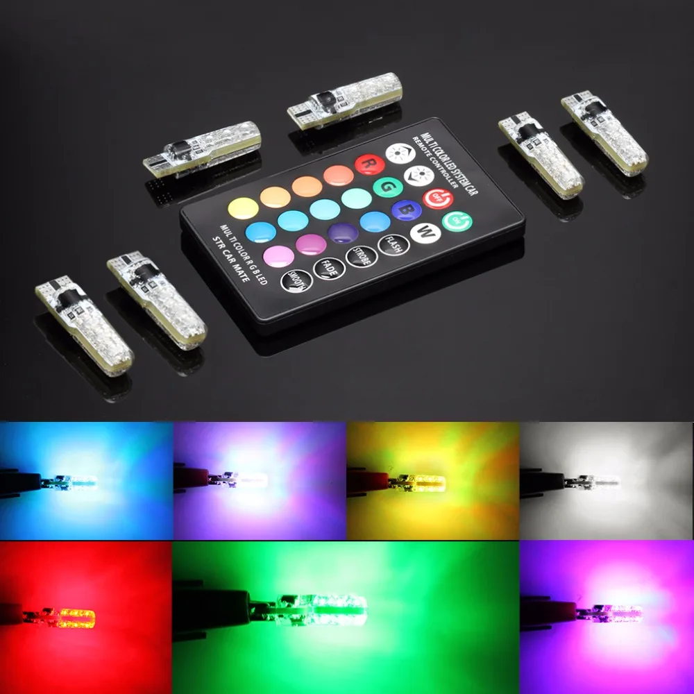 Авто T10 LED W5W 194 168 501 светодиодные лампы RGB Стробоскоп салона автомобиля купольные