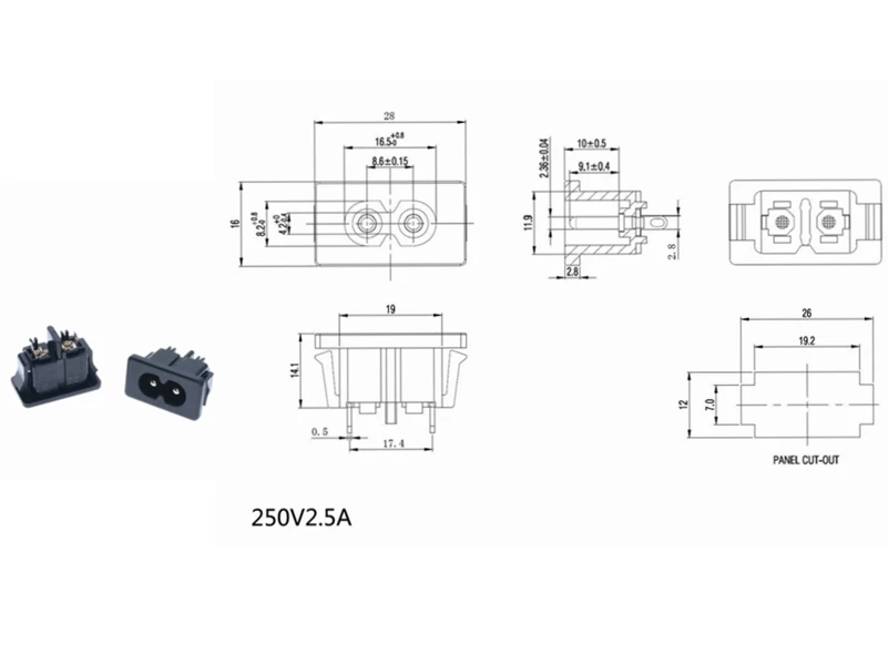 10 шт./лот черный с разъемом папа IEC320 C8 розетка разъем eu AC 250V 2.5A 2Pin медь |