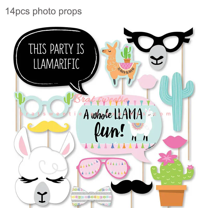 Llama photo props Лама Альпака тема Одноразовая бумажная тарелка скатерть фотобудка реквизит для дня рождения украшения детский душ принадлежности - Цвет: Llama photo props