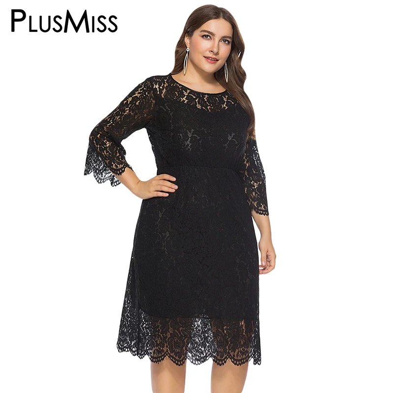PlusMiss размера плюс 6XL 5XL 4XL сексуальный из кружев кроше с элегантные Платья для