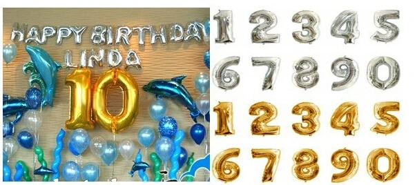 festival supplies size 75cm = 30 inch number can choose foil mylar Balloons helium hydrogen for Birthday Wedding Party decor Wh | Дом и сад