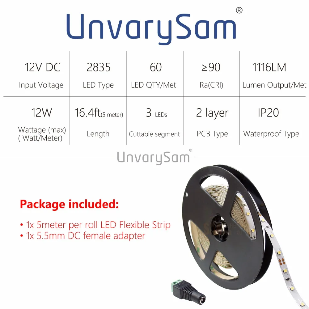 DC12V High CRI90 SMD2835 1116LM/M светодиодный светильник полоса белая Гибкая полоса светильник ing 60 Светодиодный s 12 Вт/м 8 мм широкий белый PCB не водонепроницаемый