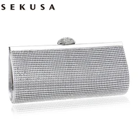 sekusa rhinestones women evening bags with chain shoulder handbags silvergoldblack messenger small purse day clutches bag