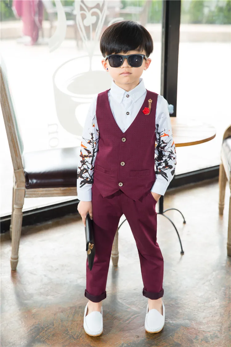 

2018 New Boys Clothing Sets Autumn & Spring Vest + Pants 2PCs Boys Wedding Kids Clothes Gentleman Leisure Children Suits 3cs003