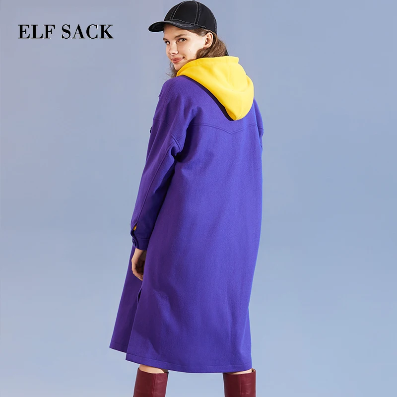 Женское шерстяное пальто ELFSACK элегантное плотное с отложным воротником Длинная
