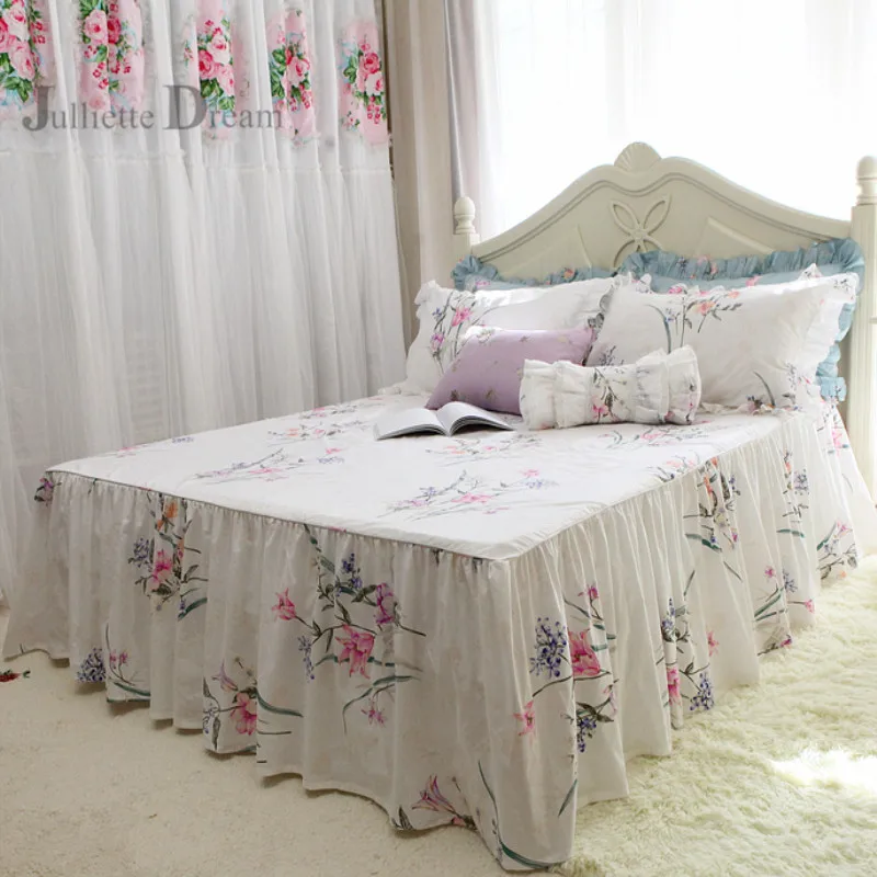 

2019 New 2 colors pastoral print bedspread handmade custom bed cover cotton fabric coverlet bedroom bed spread rustic bed covers