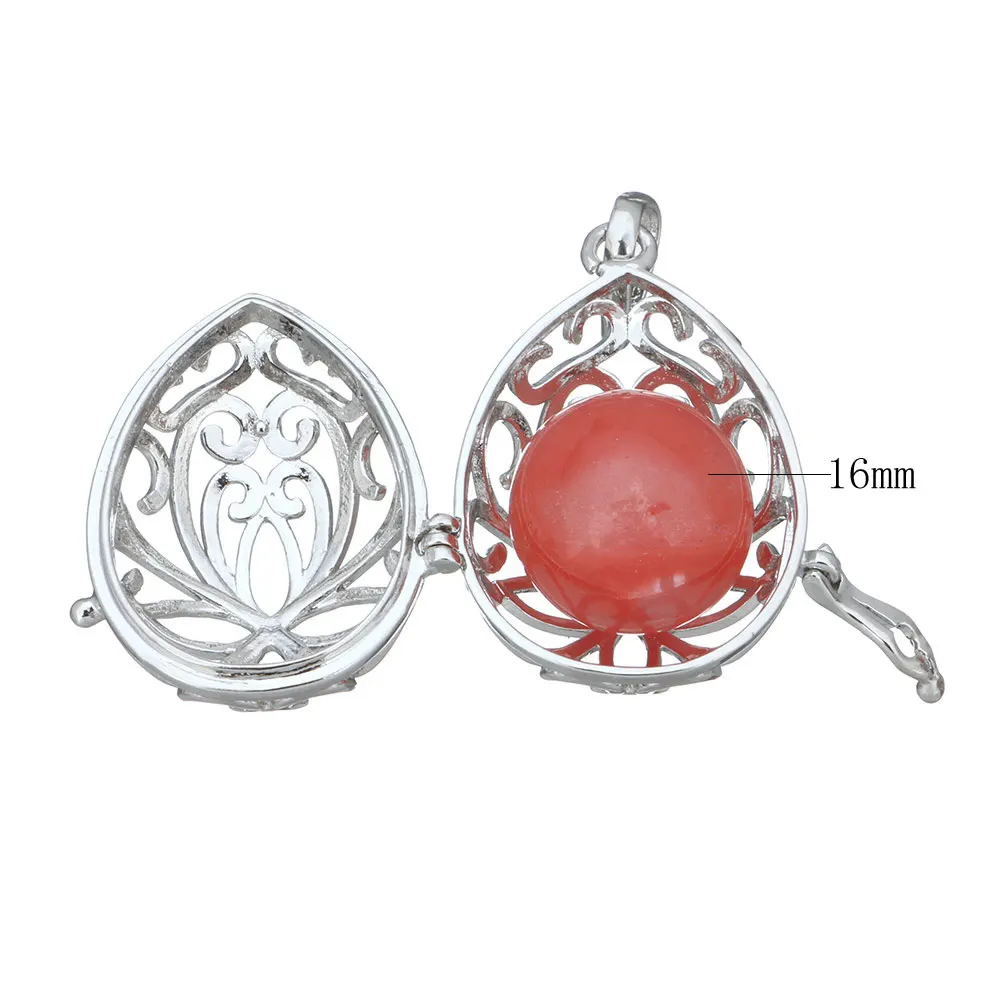 Подвеска в виде клетки серебристого цвета с камнем плавучая подвеска-медальон