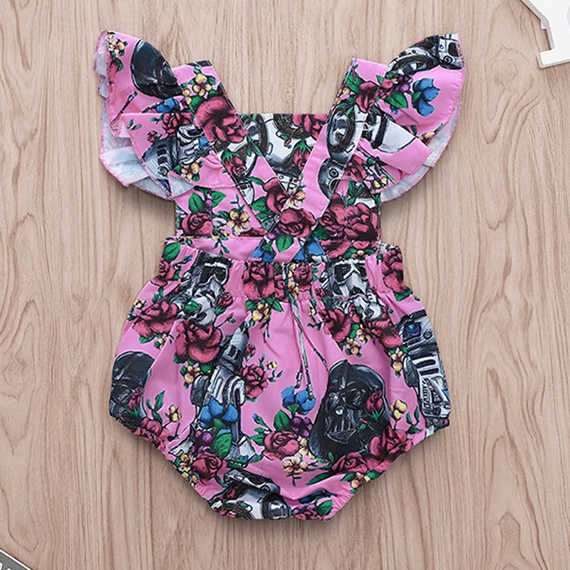 Cukoe Newborn Bodysuits for Baby Girls Ruffled Sleeve Clothes 0-18 Month Babies Infant Toddlers Floral Print Clothing | Детская одежда