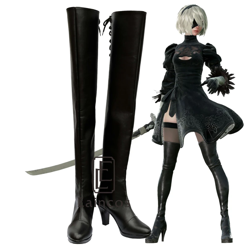 Черные высокие сапоги для игр NieR Automata 2B Обувь костюмированной вечеринки на