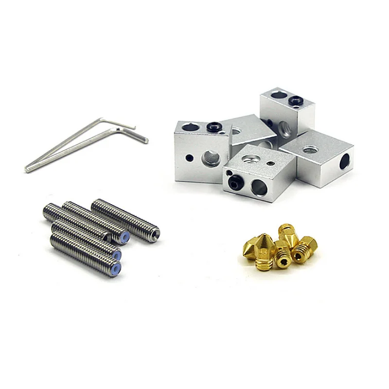 

1 Set 1.75mm Throat Tube+0.4mm Extruder Nozzle Heads+Heater Blocks for MK8 Makerbot 3D Printer UY8