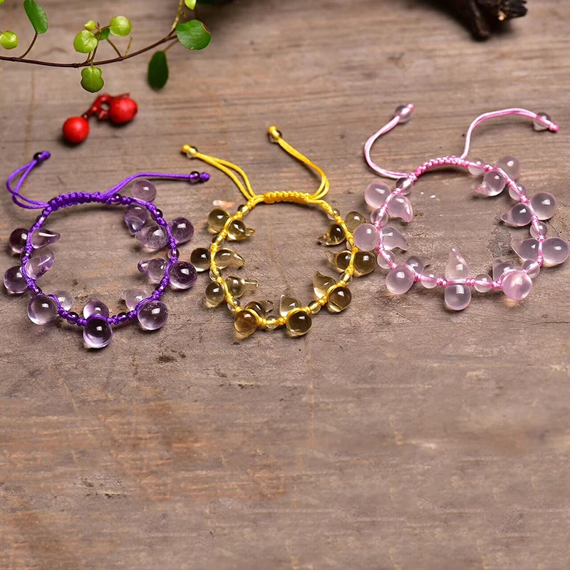 

Dropshipping Yellow Crystal Bracelets Pink Gourd Beads Bracelet Blessing Lucky Purple Bracelet Hand Waved Fashion Jewelry