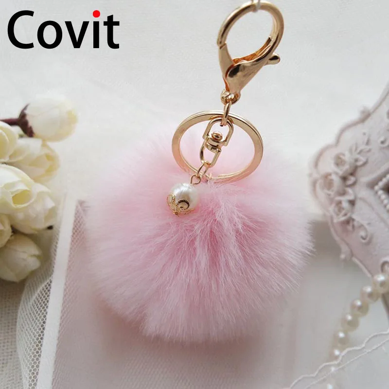 Covit супер пушистый меховой шар брелок кольца симпатичный помпон для женщин