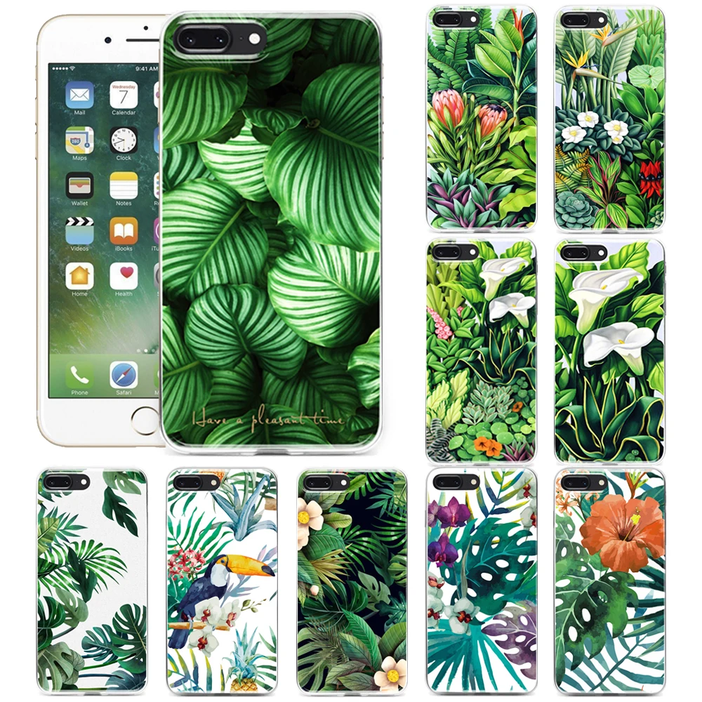 Tropical Jungle Green Leaves Toucan Bird Flower Printed Cell Phone TPU Case Back Cover For Apple iPhone 5 6 7 8 Plus X XR XS MAX |