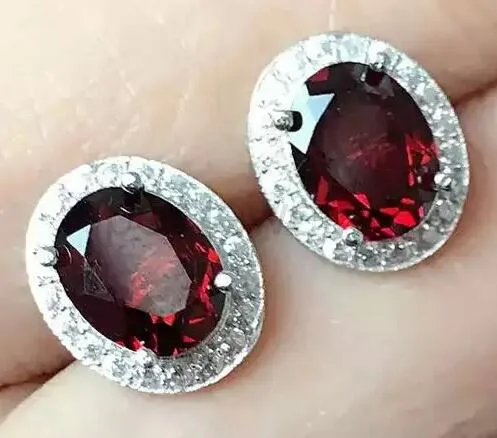 Гранатовые серьги-гвоздики бесплатная доставка натуральный гранат серебро 925