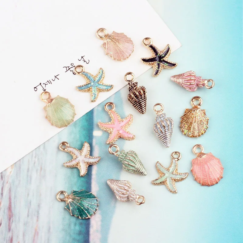 

50pcs Coloful Nautical Ocean starfish Shell Sea Enamel Charms DIY Bracelet Necklace Jewelry Accessory DIY Craft