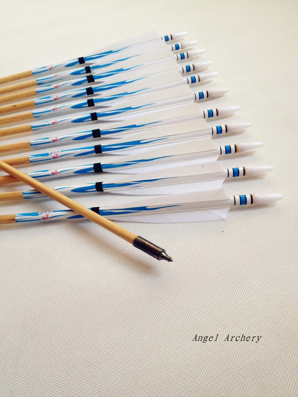 12PK синие и белые турецкие перья деревянные стрелы для лука цель Практика полевой