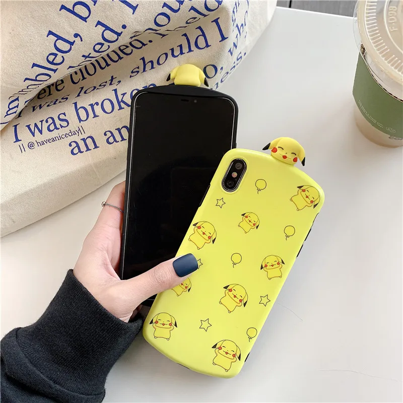 Мультяшные Покемоны Pikac лежать, лежать, кукла, фигурка, желтый чехол для телефона для Apple iphone 6 6s 7 8 Plus X XS XR MAX чехол