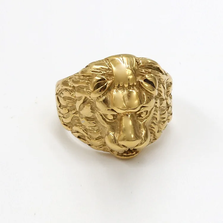 

European and American golden lion head ring titanium steel ring fashion personality stainless steel jewelry factory direct free