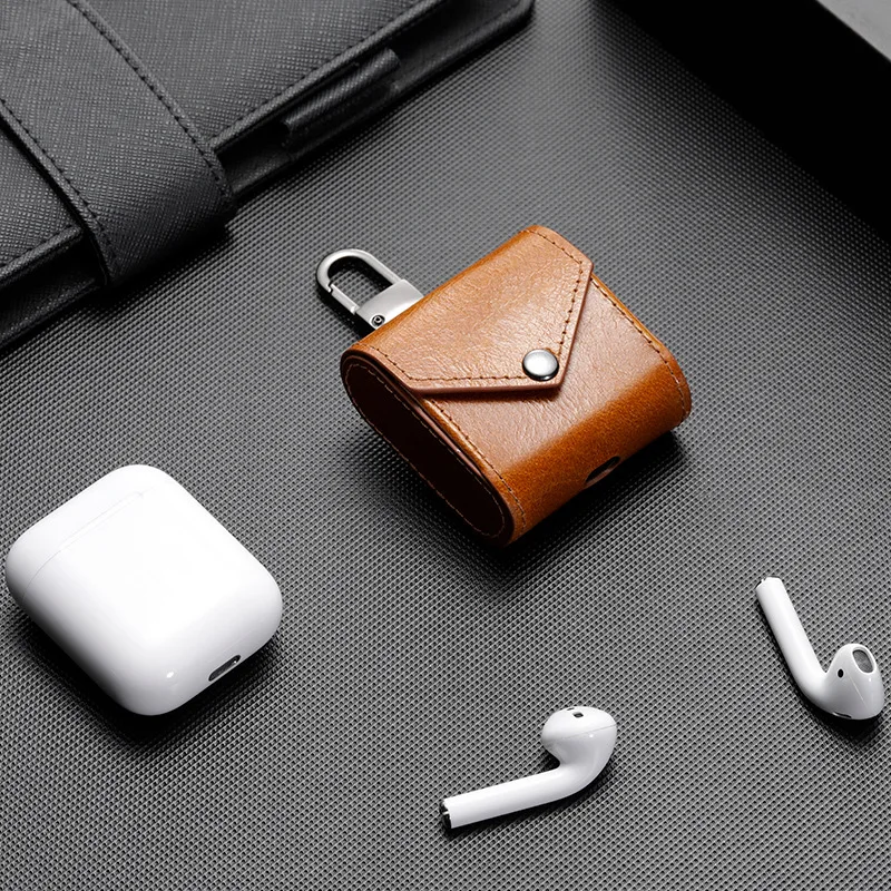 Чехол для наушников Apple airpods ремешок из натуральной кожи с кнопками чехол