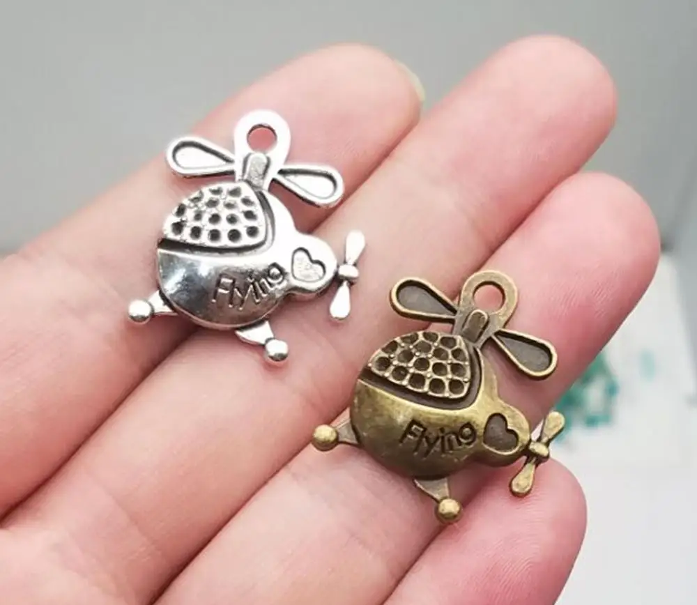 

10 шт./лот-24x23 мм, подвеска для самолета, Посеребренная/бронзовая подвеска для вертолета с античным покрытием, принадлежности для рукоделия, аксессуары для ювелирных изделий