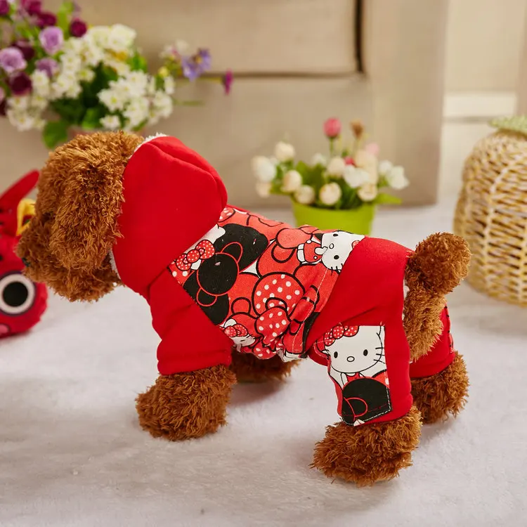 Warm Pet Winter Dog Clothes Soft Red Cartoon Hoodie Chihuahua Clothing for Small Yorkie Coat |