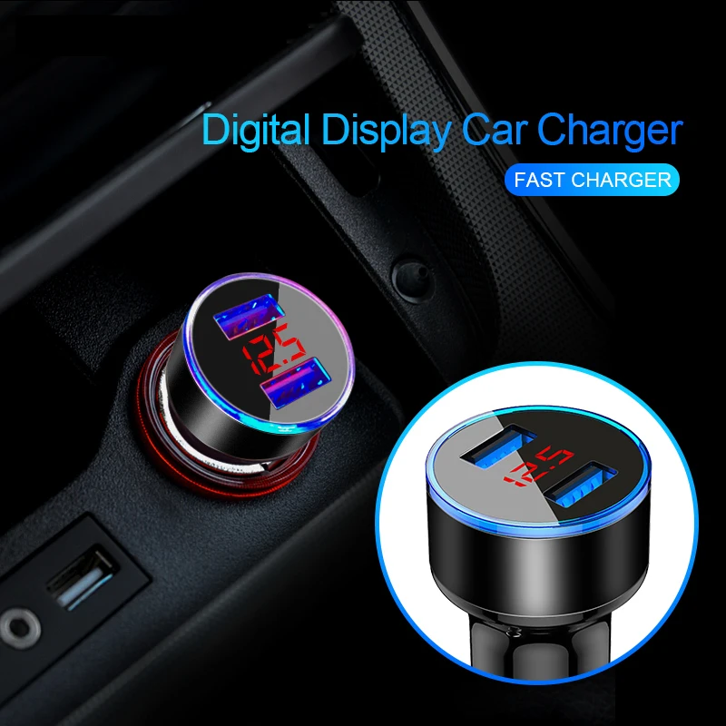 Автомобильное зарядное устройство с двумя USB портами 5 В 3 1 а цифровым дисплеем