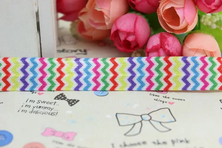 5/8 inch Free shipping Fold Over Elastic FOE chevron printed ribbon headband diy decoration wholesale OEM B080 | Дом и сад