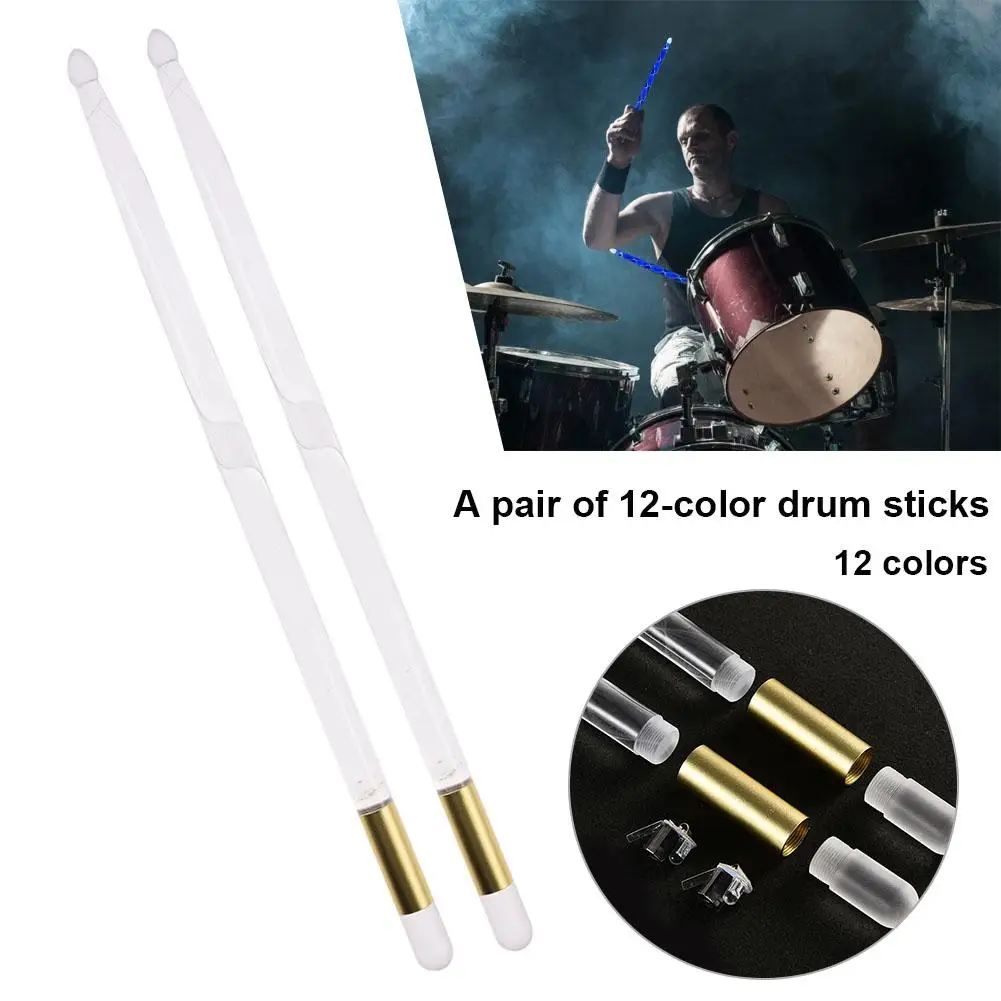 1pair 5A Acrylic Drum Stick Bright LED Colorful Drumsticks Luminous in The Dark Stage Jazz Special Performance Effect | Спорт и