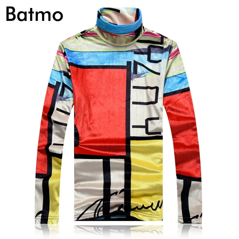 

BATMO 2018 Новое поступление зимняя высококачественная велюровая толстая футболка с высоким воротником с принтом, мужская повседневная футбол...