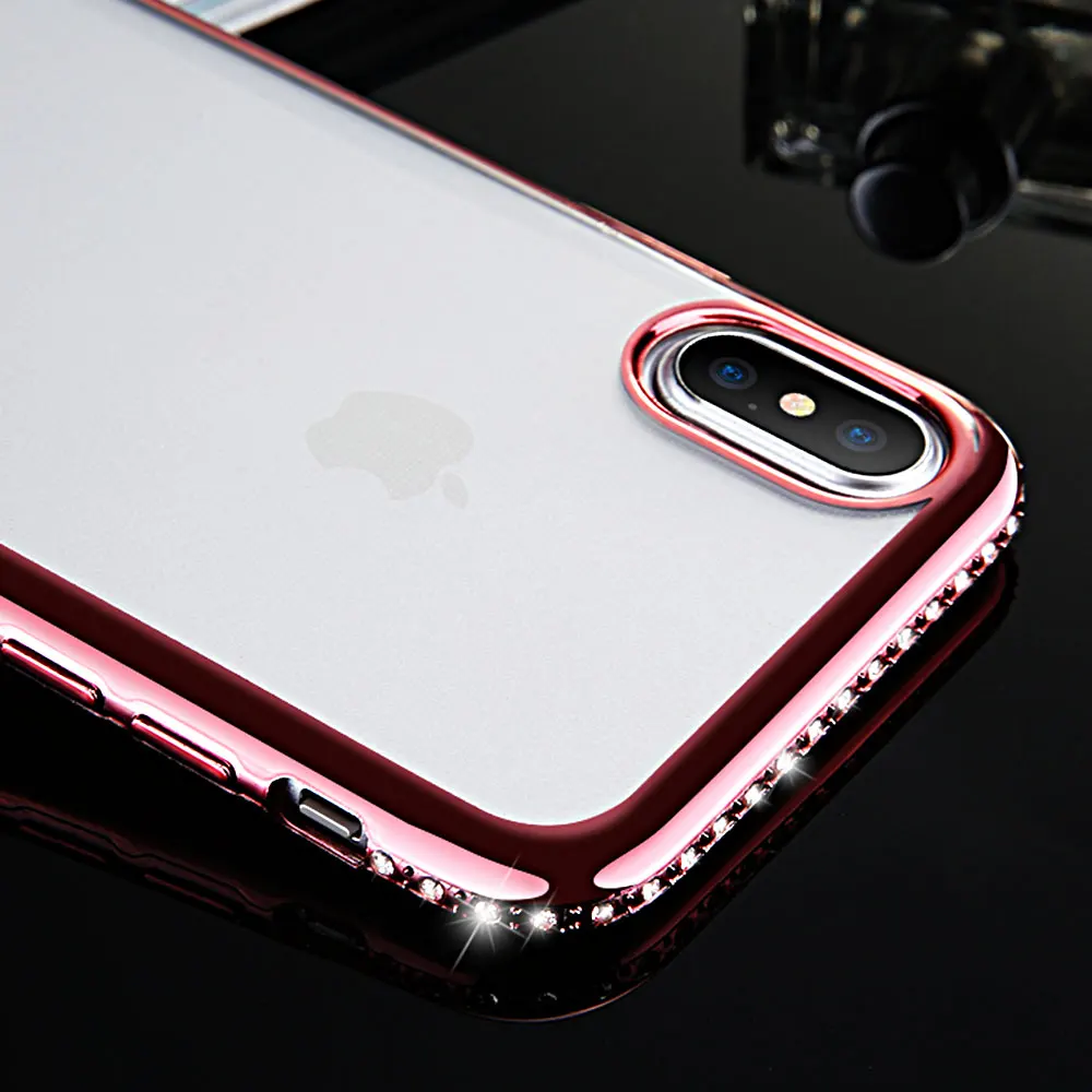 Kisscase чехол для iPhone 8 7 6 6S x Чехол Мягкий ТПУ Bling Блеск Rhinestone покрытие X случае |