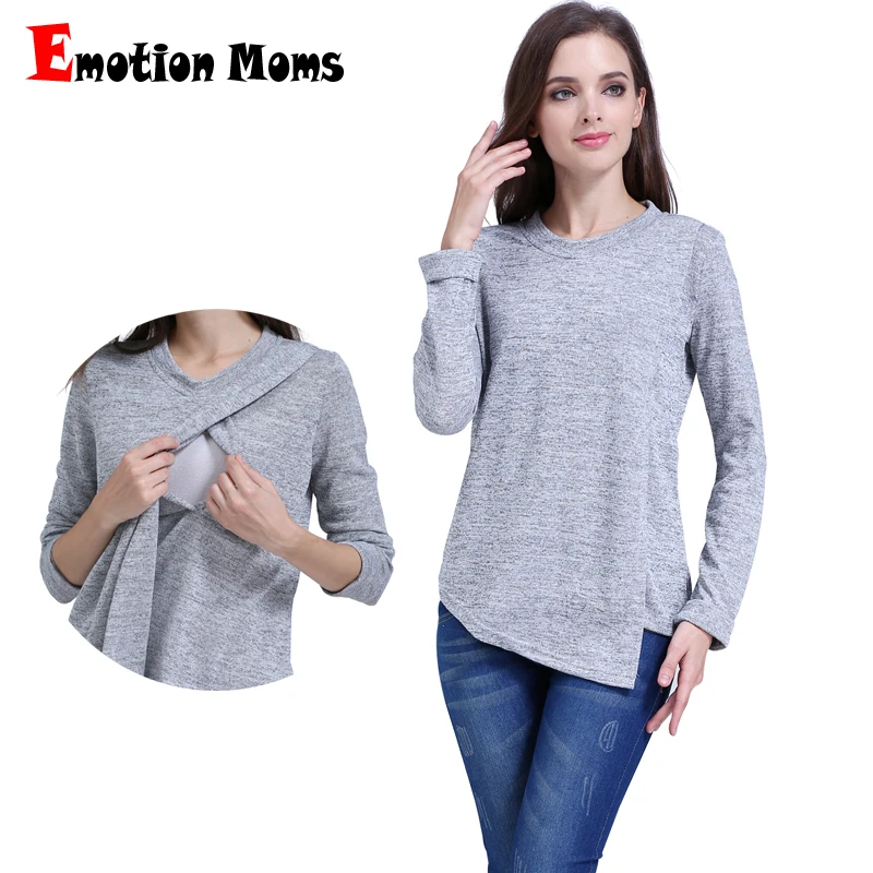 Emotion Moms Fashion Maternity Clothing Long Sleeve Maternity Top Lactation Top Breastfeeding Clothes For Pregnant Women T-shirt