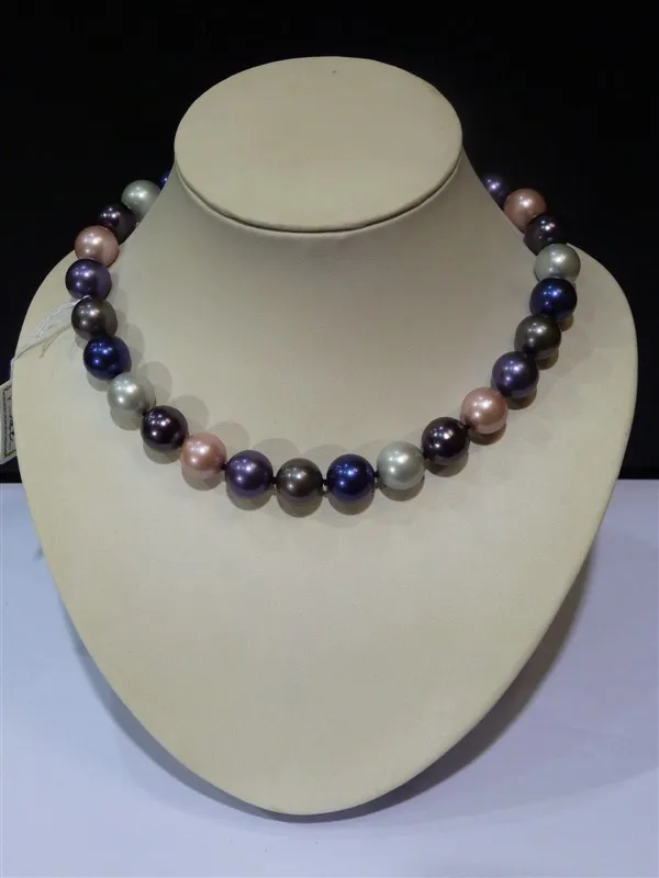 

14MM Big Round Multicolor South Sea Shell Pearl Necklace Aristocratic Sweater chain Women Gift word 925 jewelry