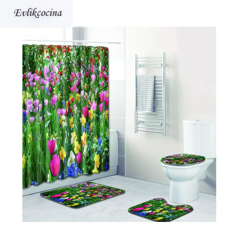 Бесплатная доставка набор красочных тюльпанов для ванной комнаты ковриков