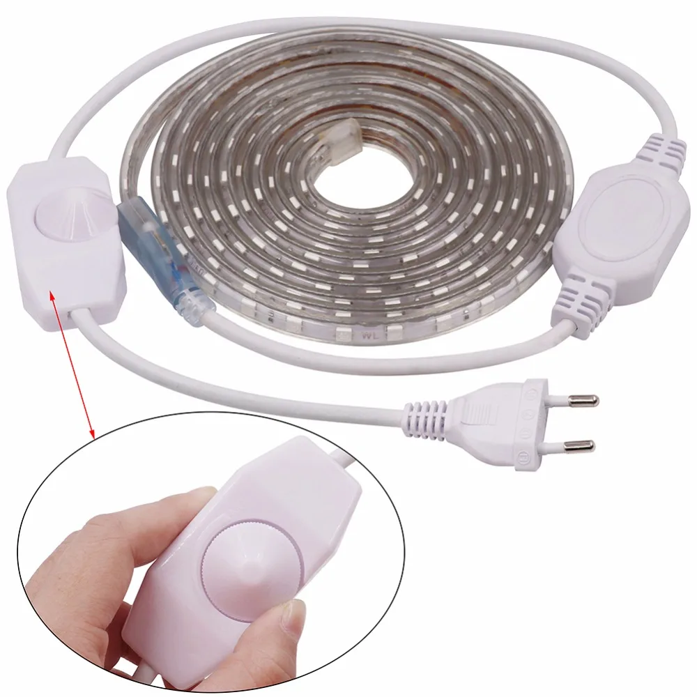 Регулируемая светодиодная лента 220 В AC SMD 5050 гибкий светильник 1 м/2 м/3 м/4 м/5 м/10 м/15