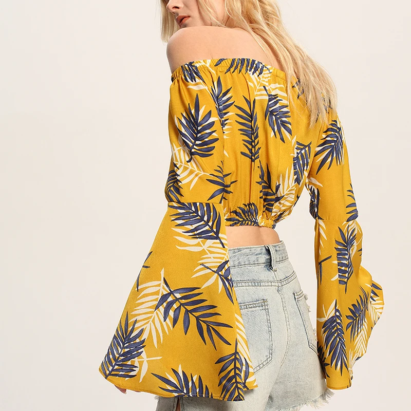 Boho Chic Summer Short Tops Vintage Slash neck Floral Print Women 2019 Fashion Batwing Sleeve Beach Shirt Blouse Blusa Mujer