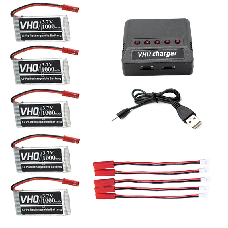 5 шт. 3 7 в 1000 мАч lipo батарея JST и 1 зарядное устройство с вилкой для JJRC H11C H11D H11WH HQ898 rc